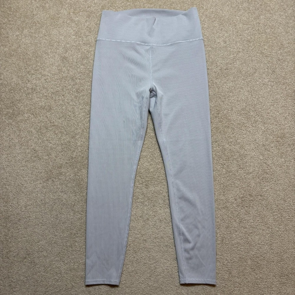 Vuori Leggings Womens Large Gray Stripe High Rise Ankle Yoga Running Pants VW442